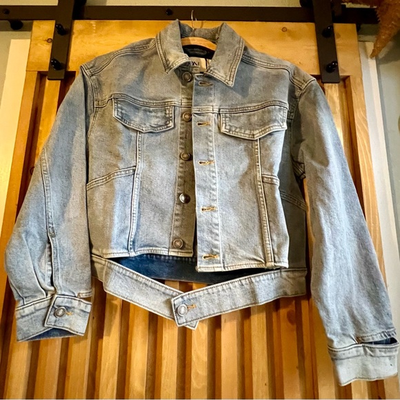 Jackets & Blazers - LNDN Medium Wash Denim Jacket with Cut Outs